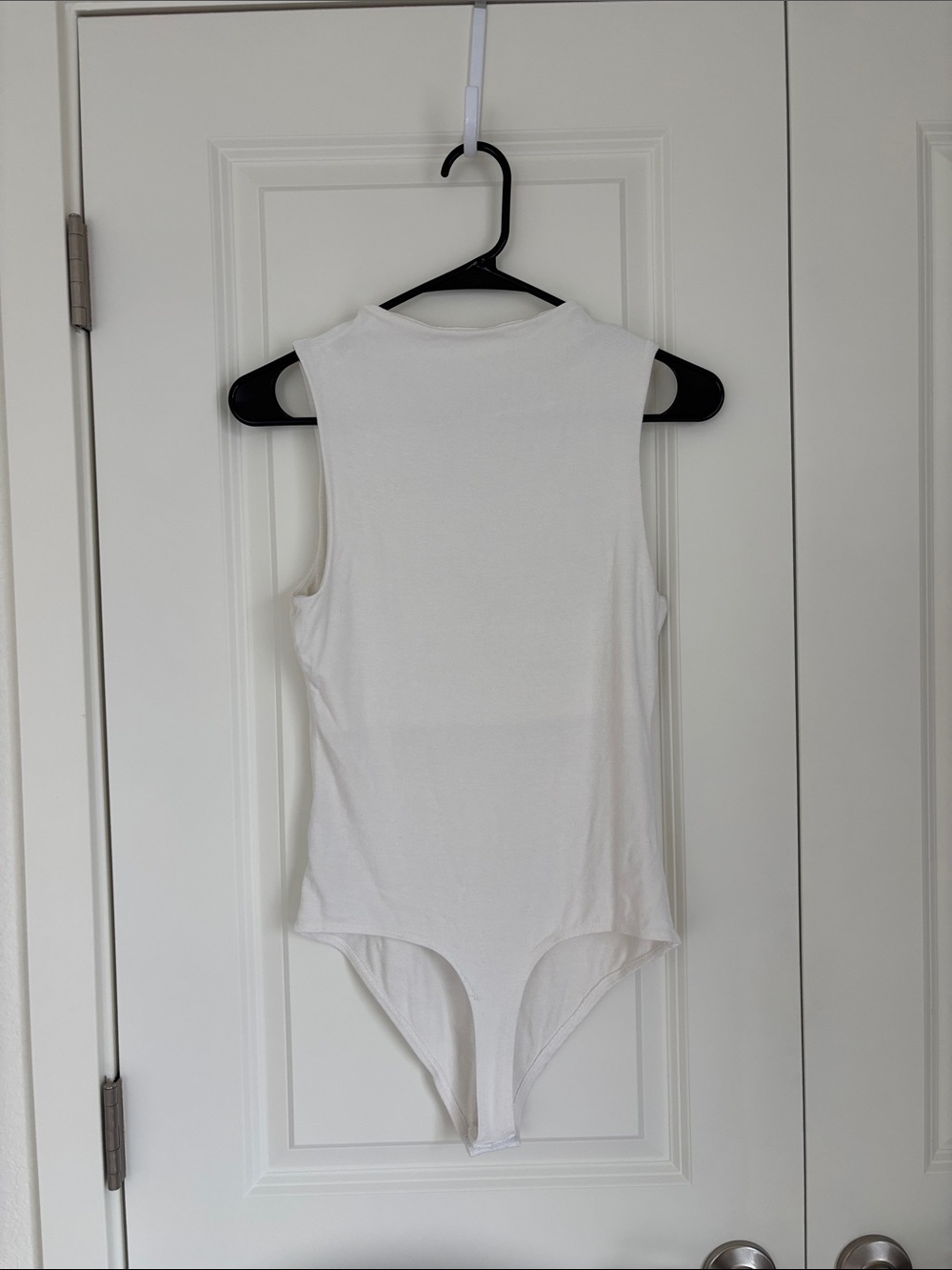 Sleeveless White Bodysuit Top - Fitted Crew Neck